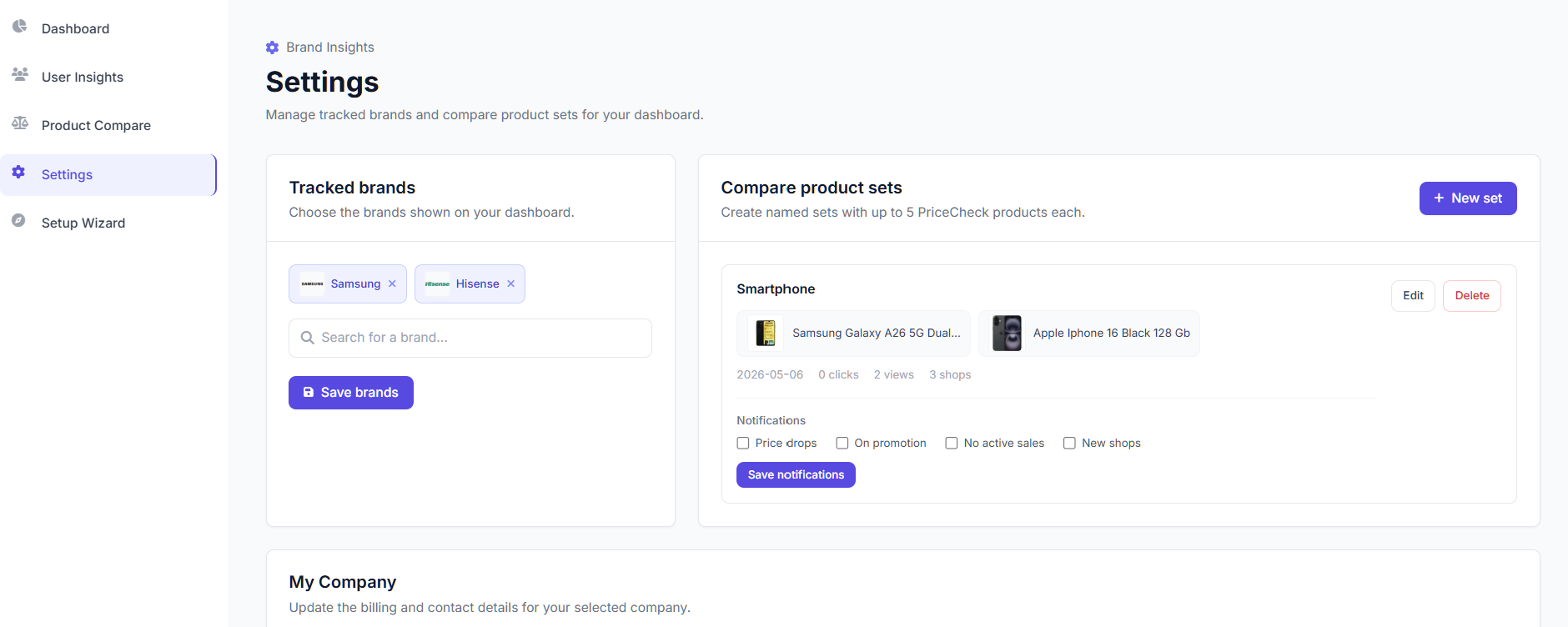 Brand Insights configurable brand settings workspace